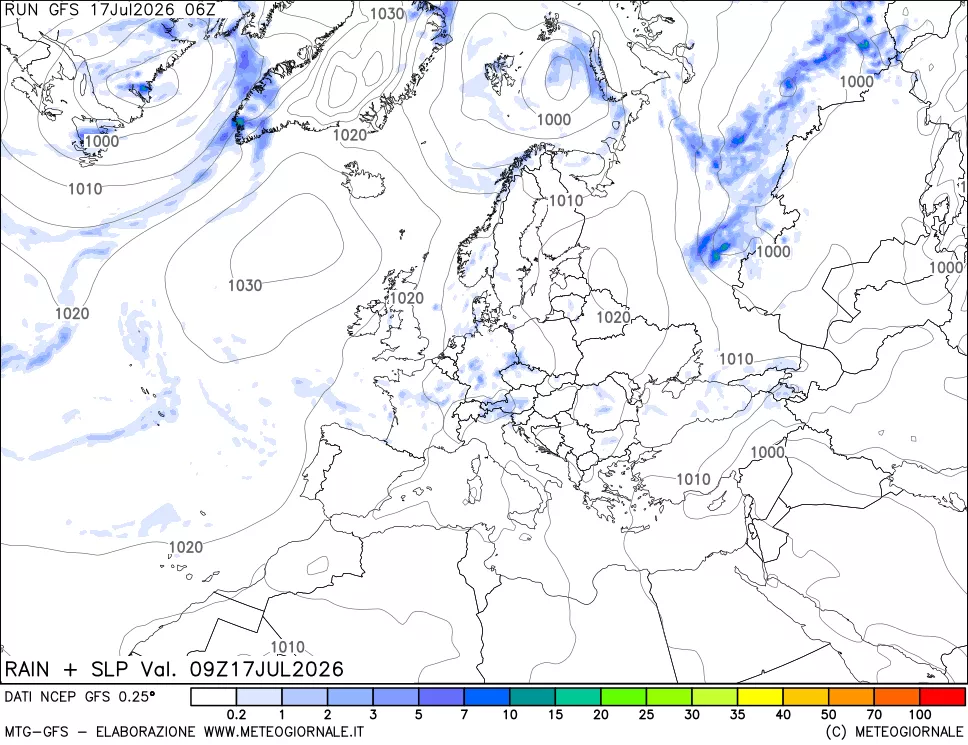 mappa Precipitazioni e pressione SLM