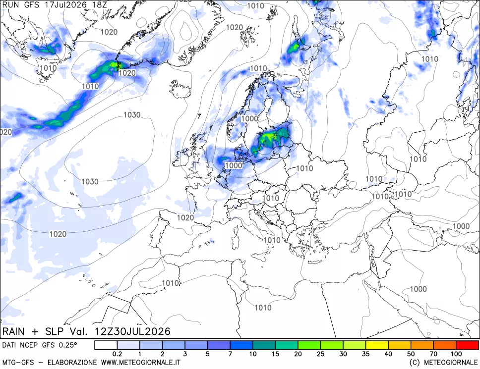 mappa Precipitazioni e pressione SLM