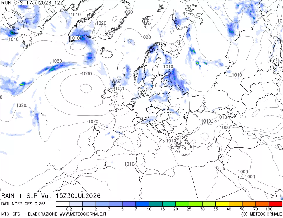 mappa Precipitazioni e pressione SLM