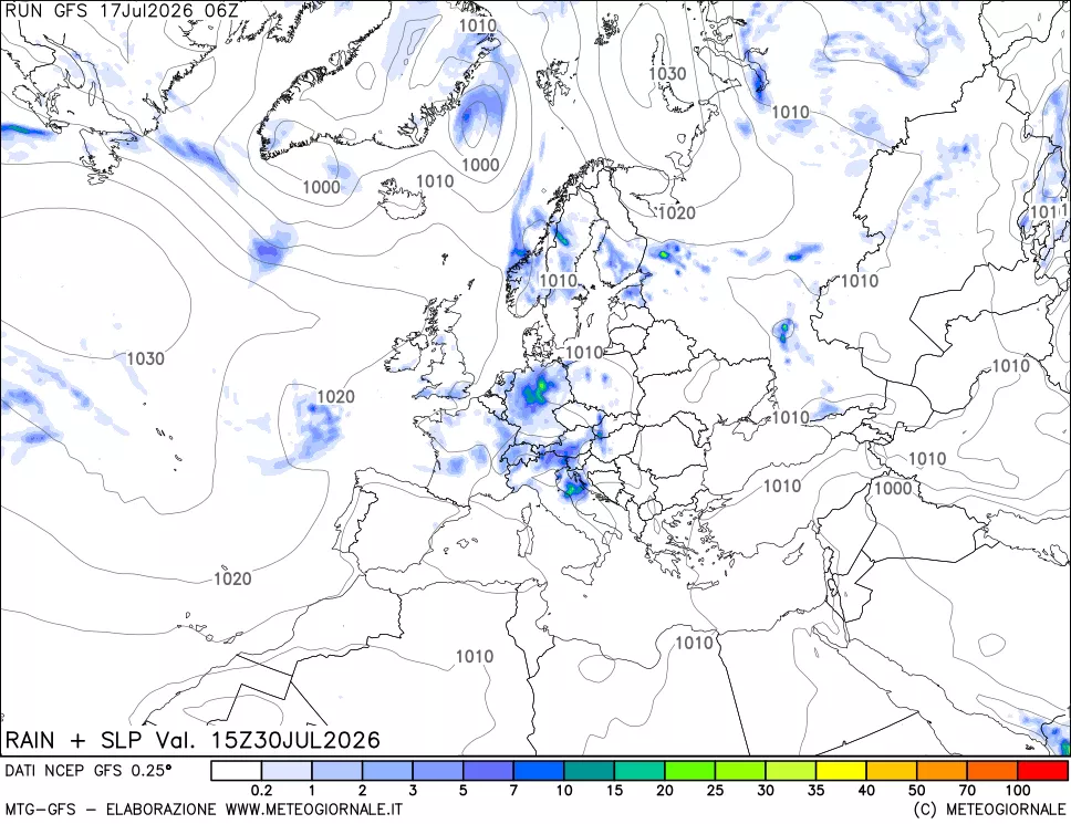 mappa Precipitazioni e pressione SLM