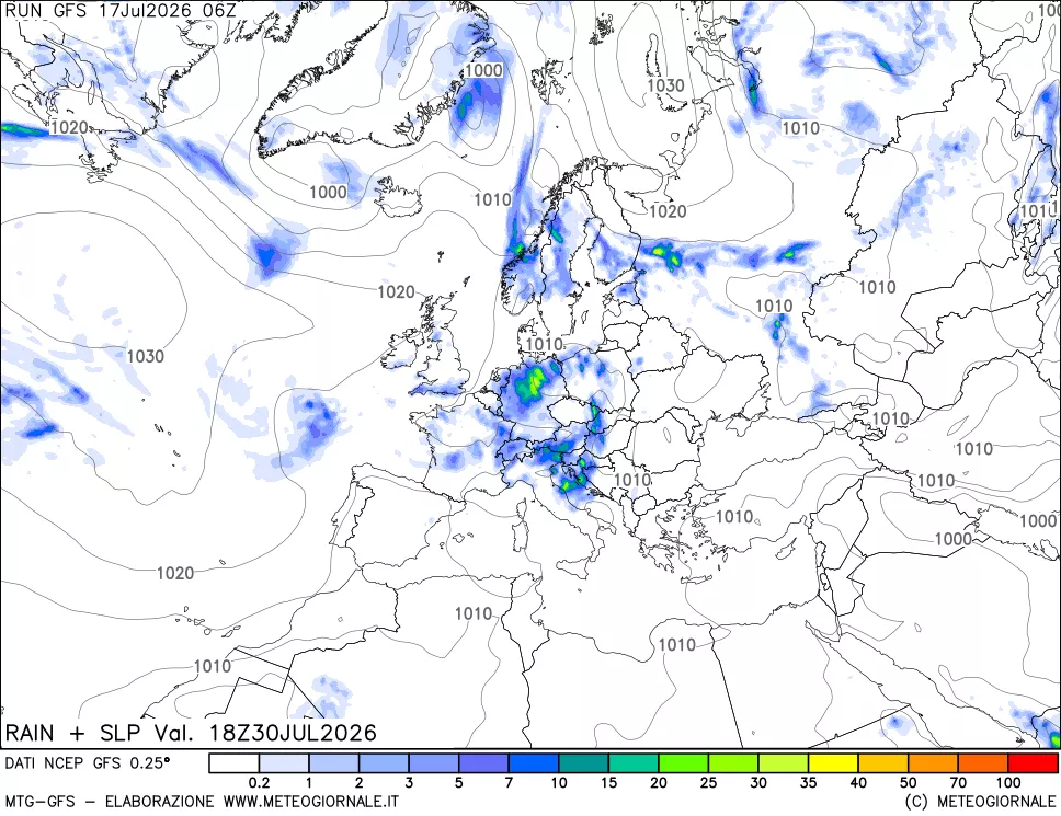 mappa Precipitazioni e pressione SLM