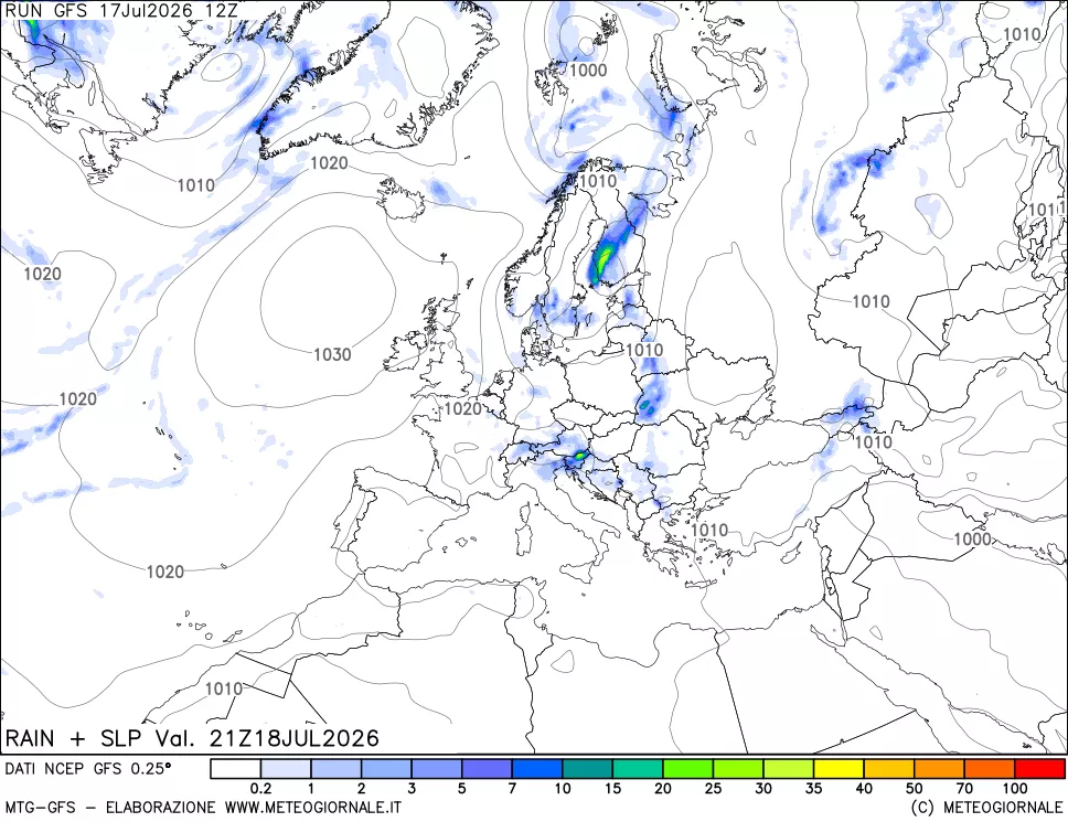 mappa Precipitazioni e pressione SLM