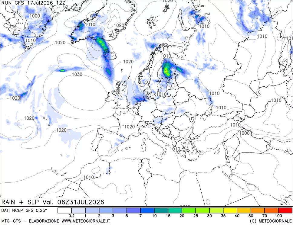 mappa Precipitazioni e pressione SLM