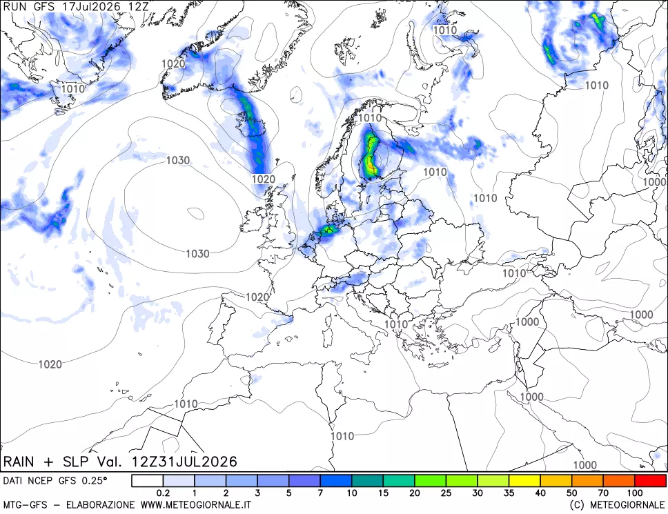 mappa Precipitazioni e pressione SLM