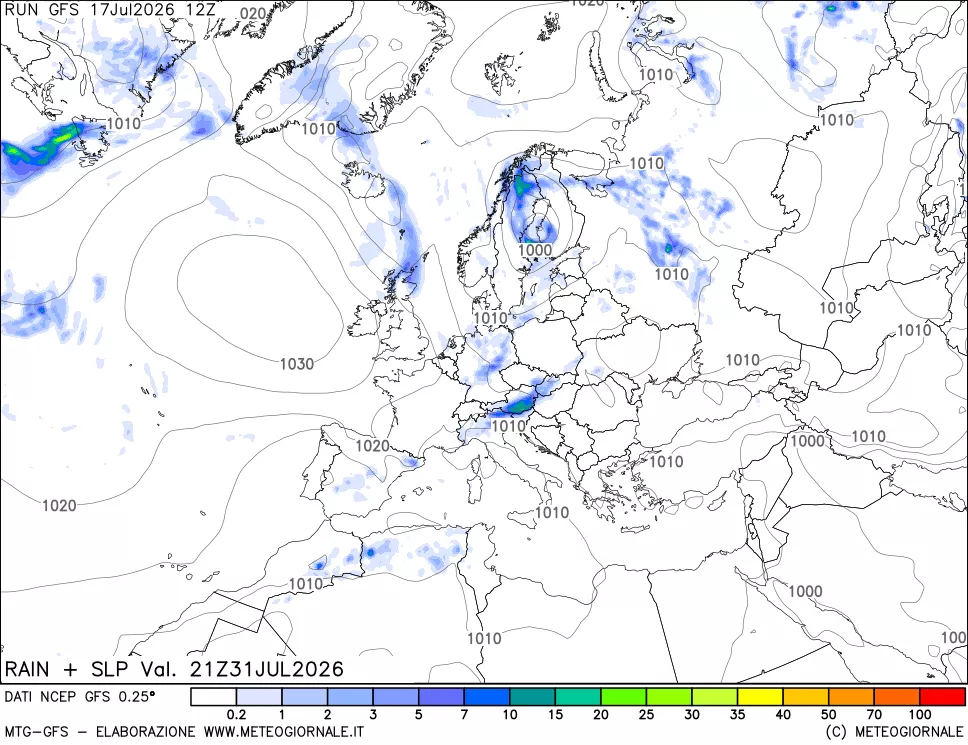 mappa Precipitazioni e pressione SLM