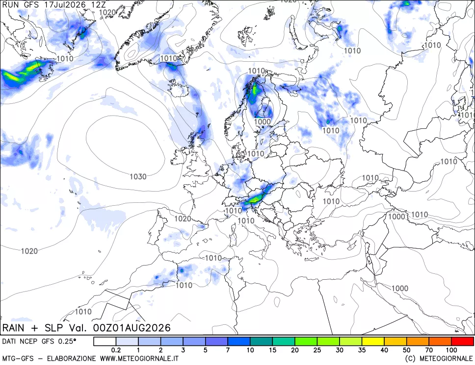 mappa Precipitazioni e pressione SLM