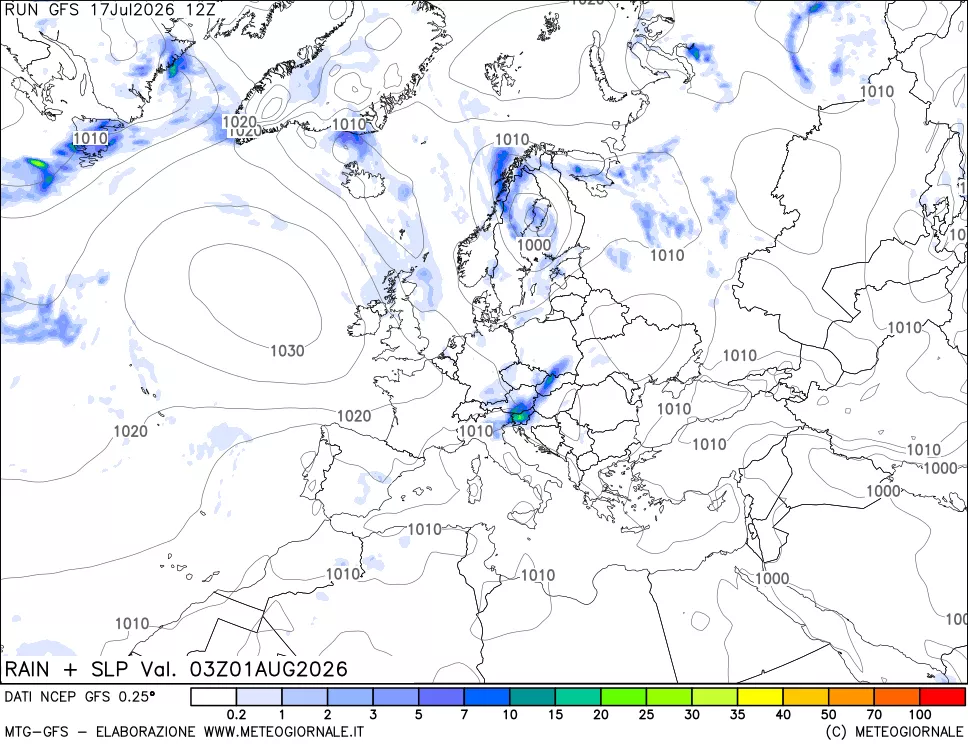 mappa Precipitazioni e pressione SLM