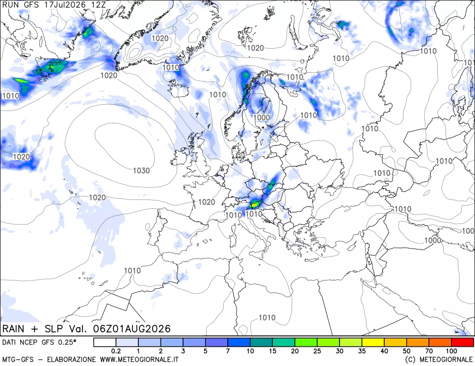 mappa Precipitazioni e pressione SLM