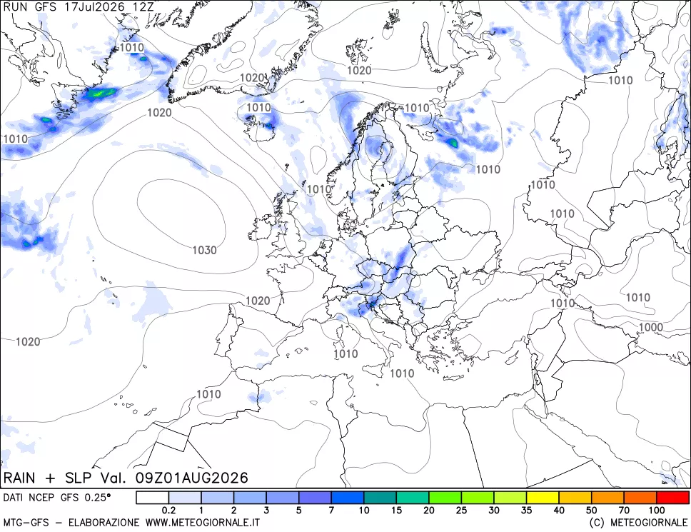 mappa Precipitazioni e pressione SLM