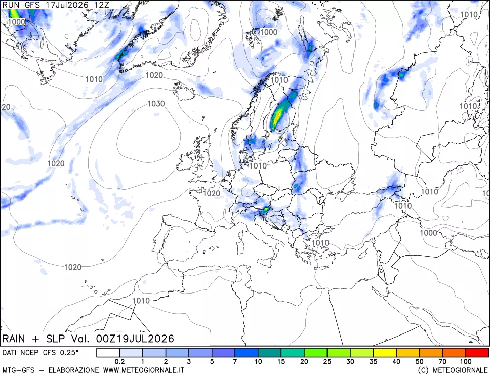 mappa Precipitazioni e pressione SLM