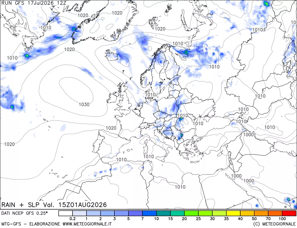 mappa Precipitazioni e pressione SLM