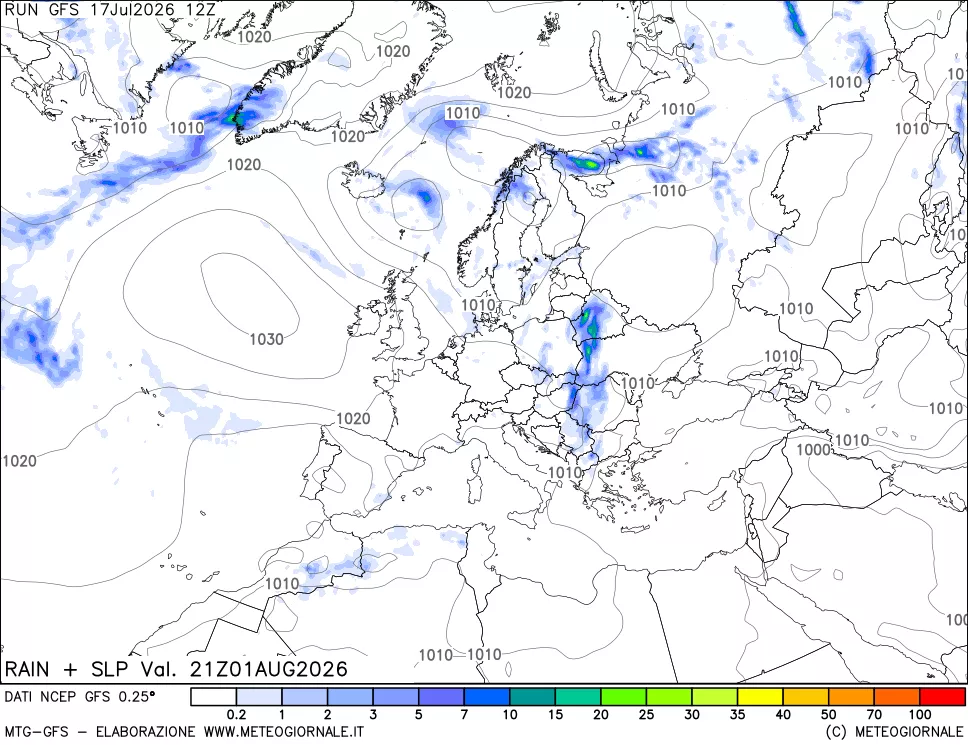 mappa Precipitazioni e pressione SLM