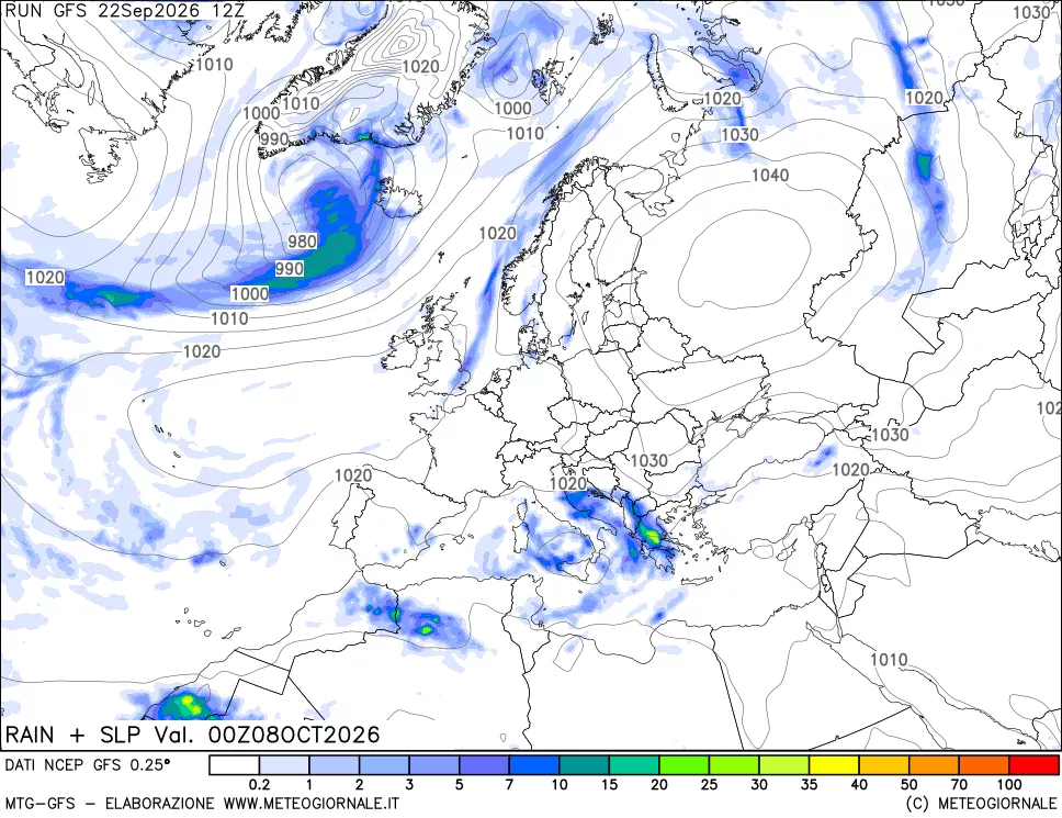 mappa Precipitazioni e pressione SLM