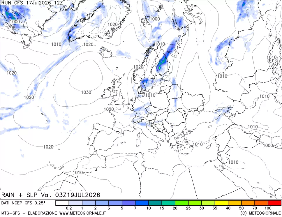 mappa Precipitazioni e pressione SLM