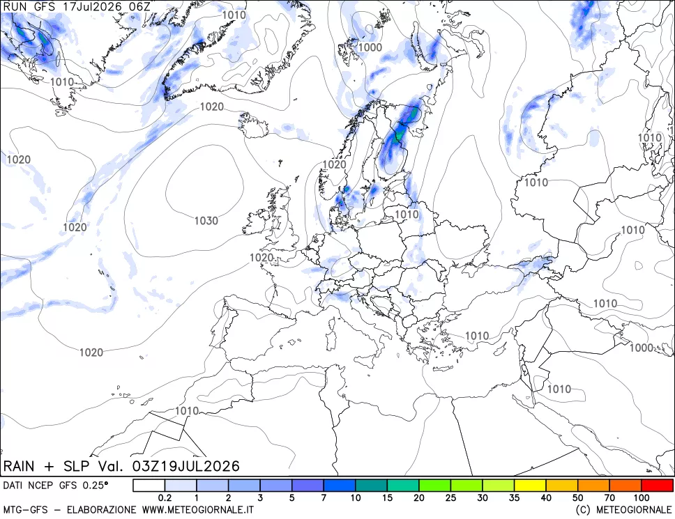 mappa Precipitazioni e pressione SLM