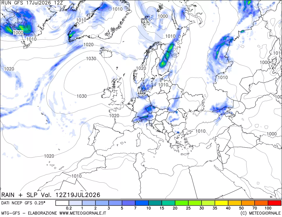 mappa Precipitazioni e pressione SLM