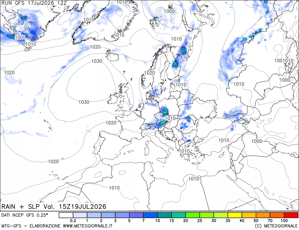 mappa Precipitazioni e pressione SLM