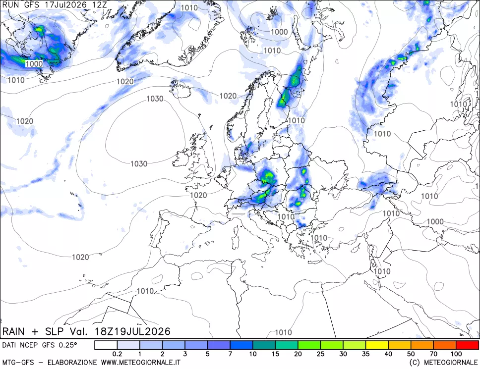 mappa Precipitazioni e pressione SLM