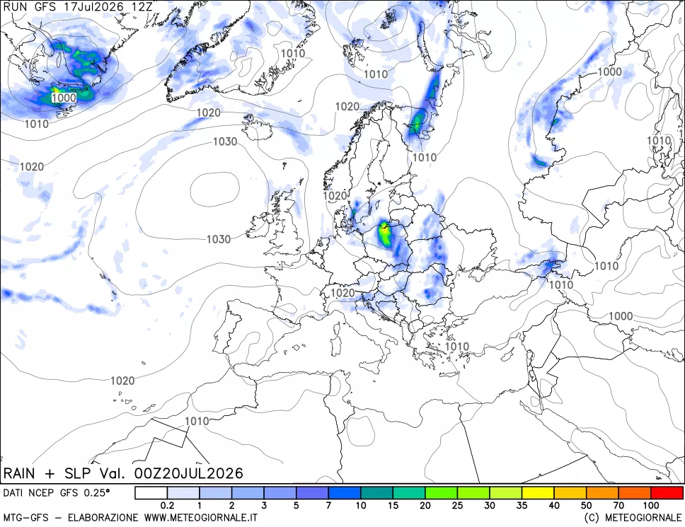 mappa Precipitazioni e pressione SLM