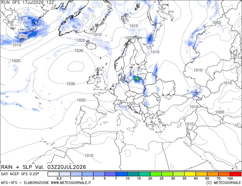mappa Precipitazioni e pressione SLM