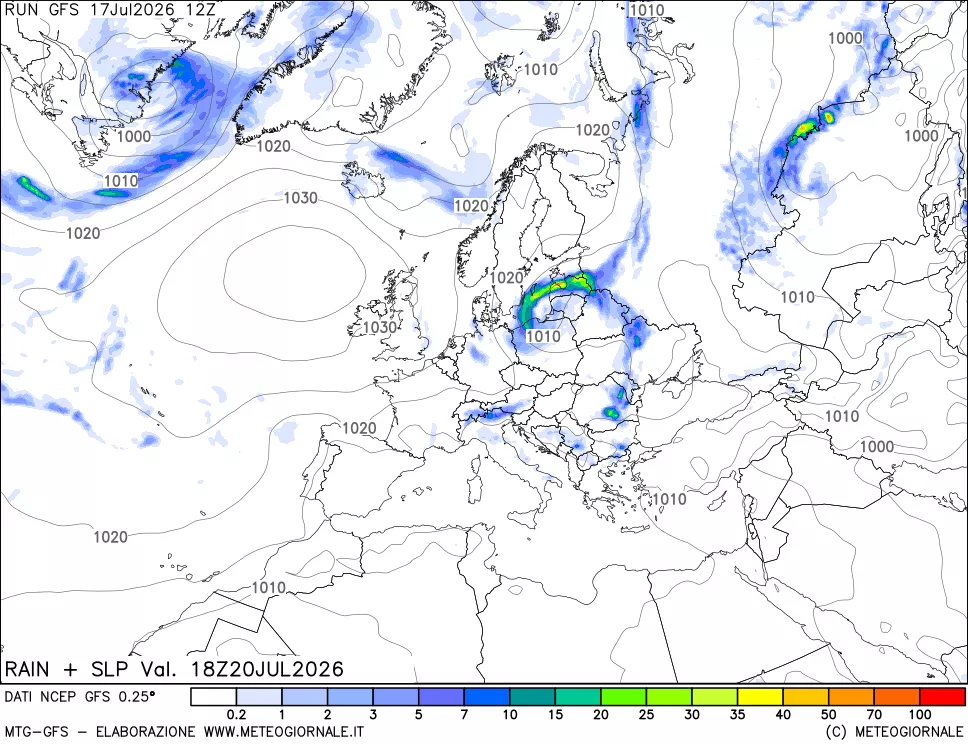mappa Precipitazioni e pressione SLM