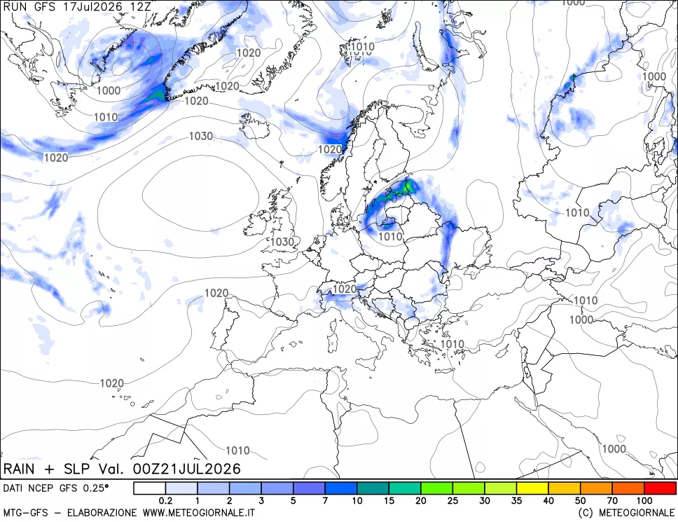 mappa Precipitazioni e pressione SLM