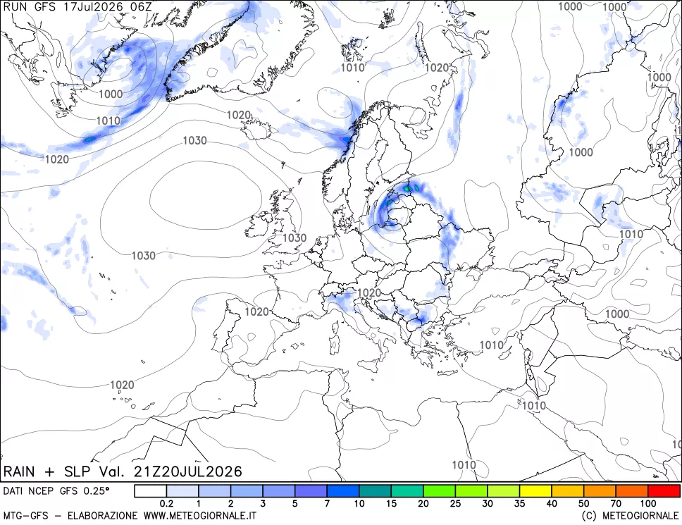 mappa Precipitazioni e pressione SLM