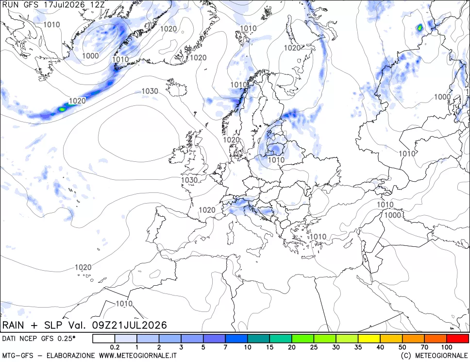mappa Precipitazioni e pressione SLM