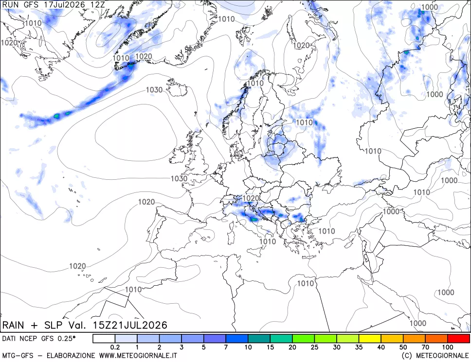 mappa Precipitazioni e pressione SLM
