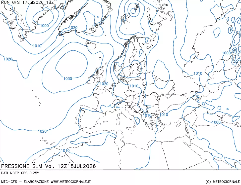 mappa Pressione sul livello del mare