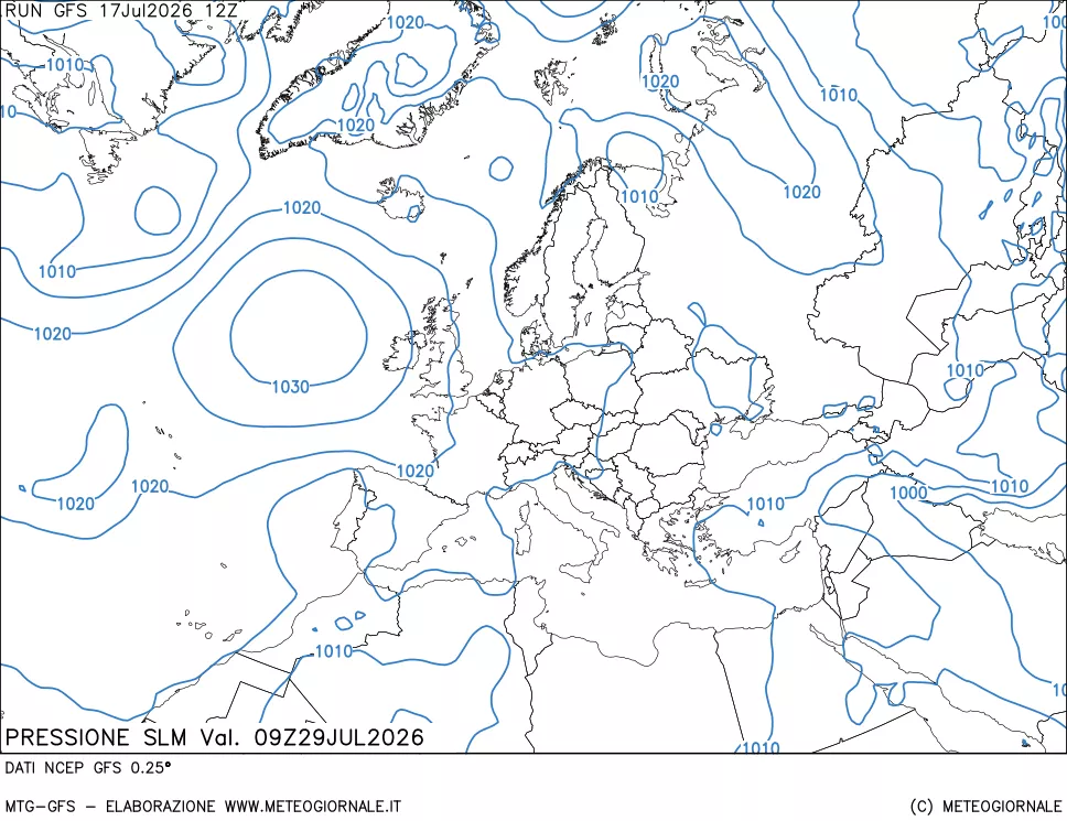 mappa Pressione sul livello del mare
