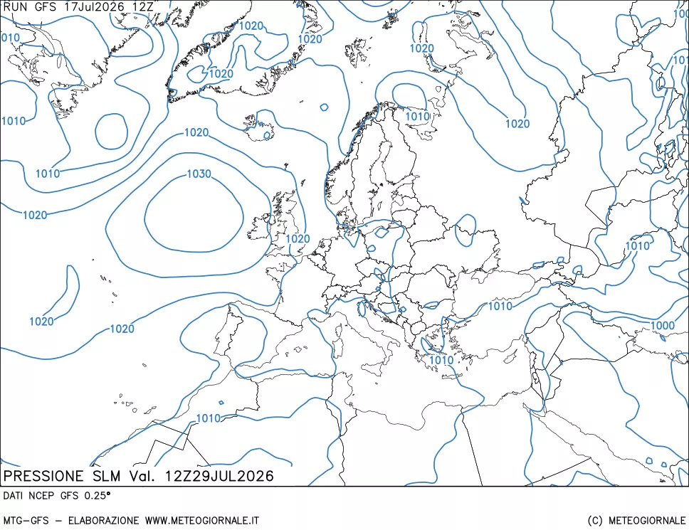 mappa Pressione sul livello del mare