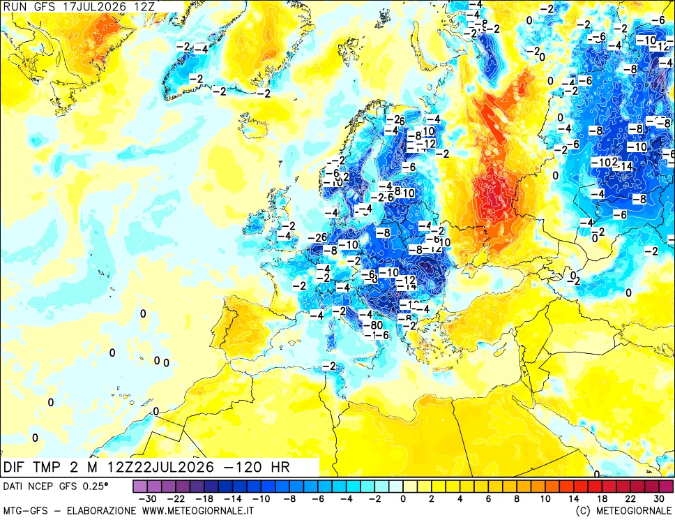 mappa Dif. Temp a 2 metri Valid - Init