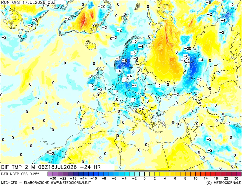 mappa Dif. Temp a 2 metri Valid - Init