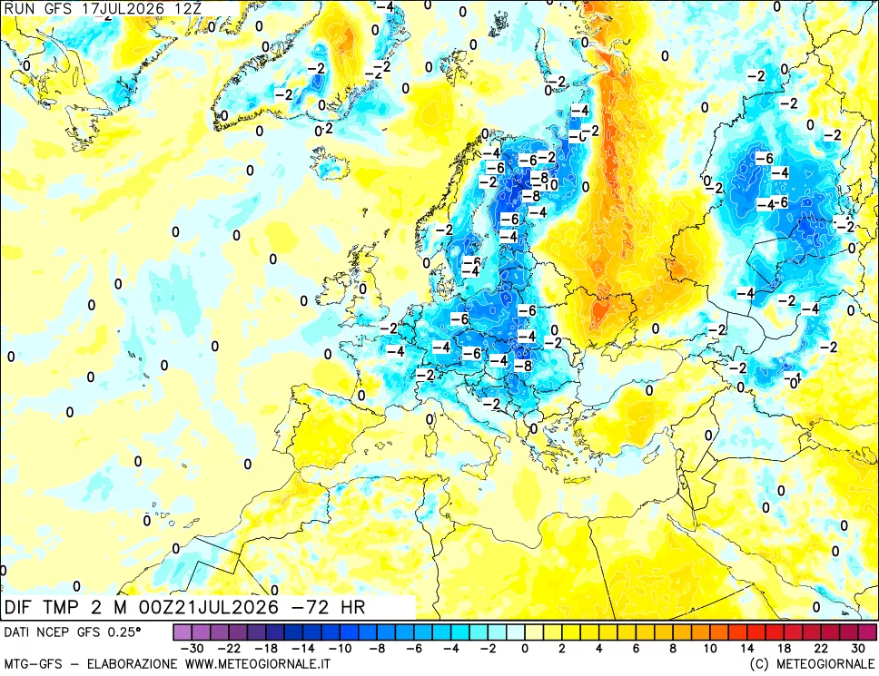 mappa Dif. Temp a 2 metri Valid - Init