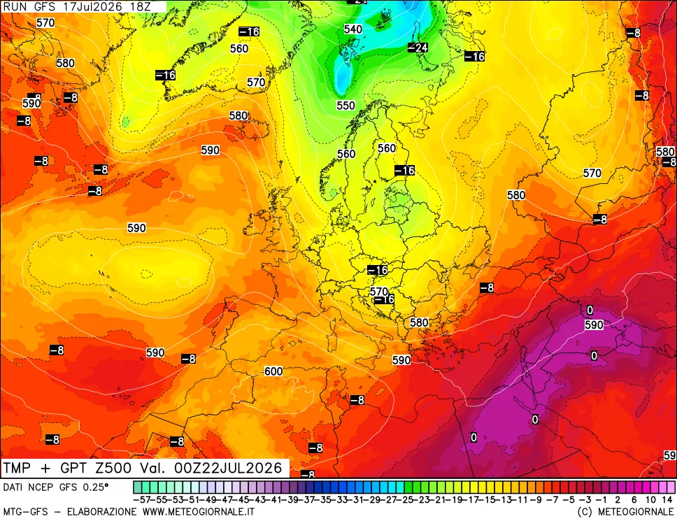 mappa 500 hPa Temp + GPT