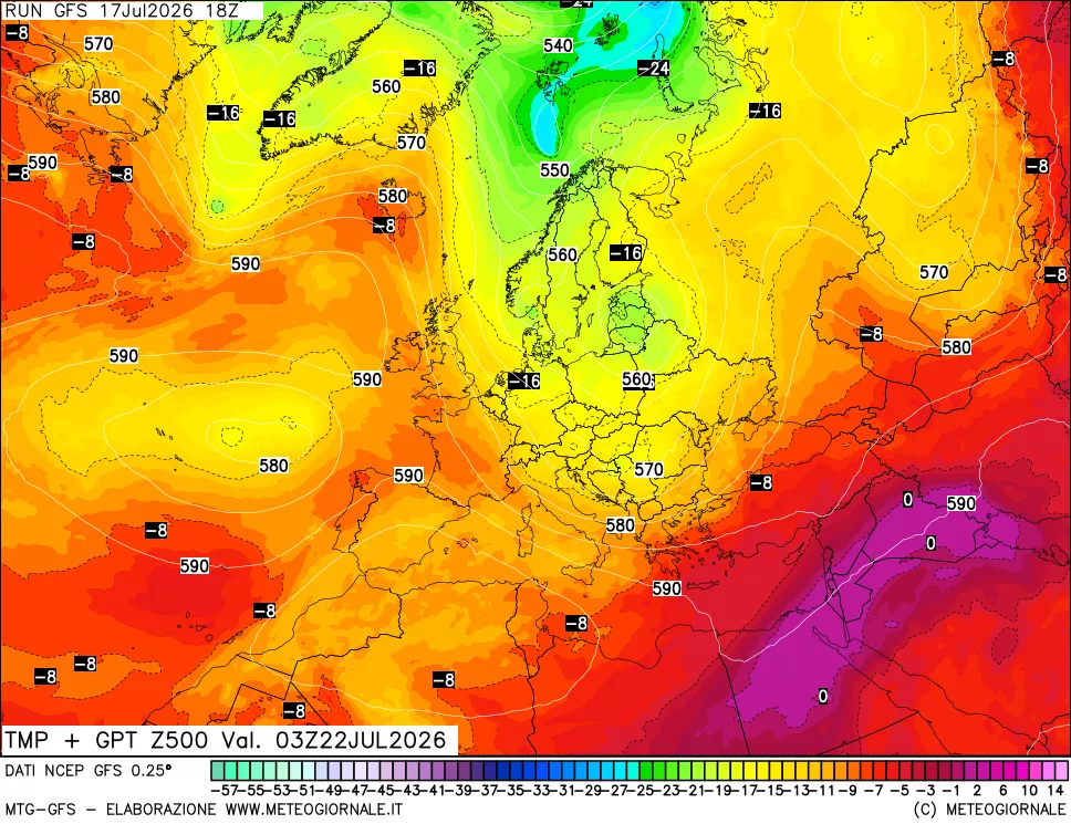 mappa 500 hPa Temp + GPT