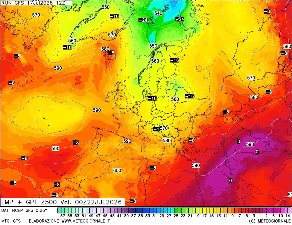 mappa 500 hPa Temp + GPT