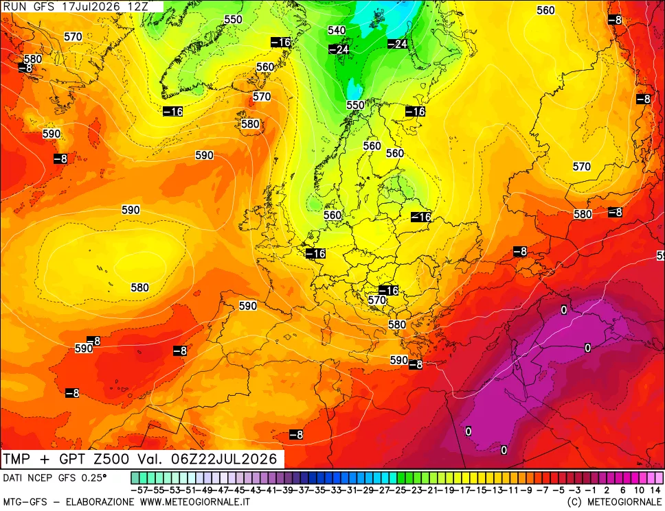 mappa 500 hPa Temp + GPT