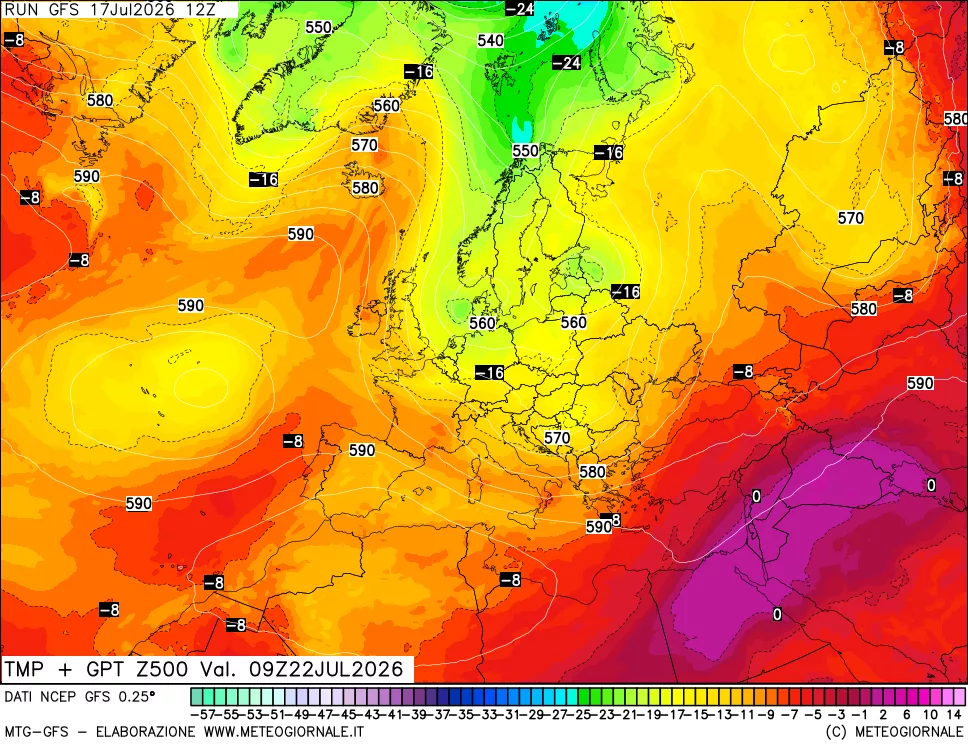 mappa 500 hPa Temp + GPT