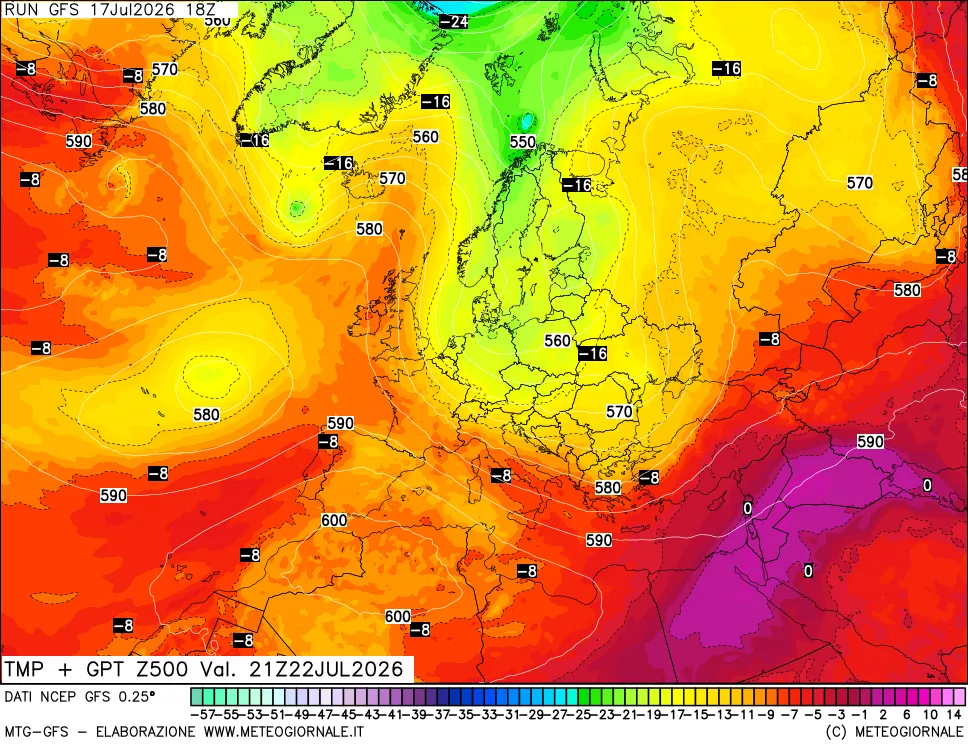 mappa 500 hPa Temp + GPT