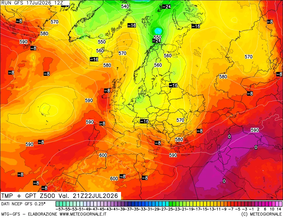 mappa 500 hPa Temp + GPT