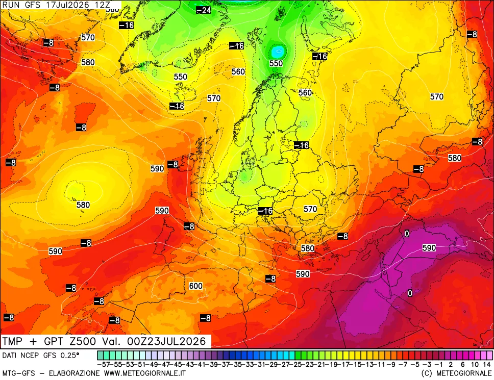 mappa 500 hPa Temp + GPT