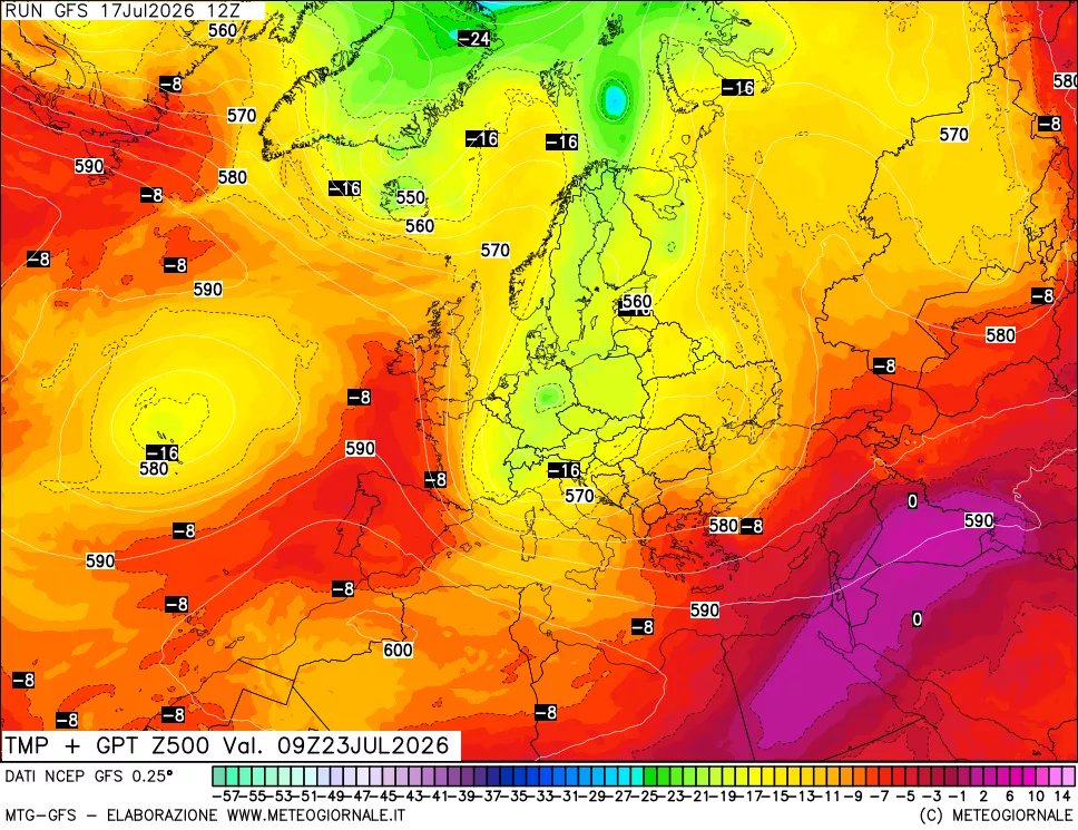 mappa 500 hPa Temp + GPT