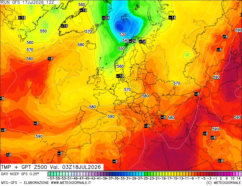 mappa 500 hPa Temp + GPT