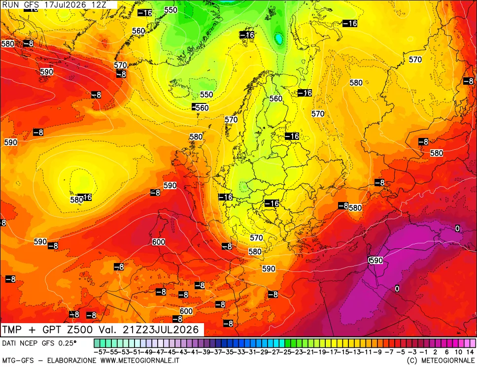 mappa 500 hPa Temp + GPT