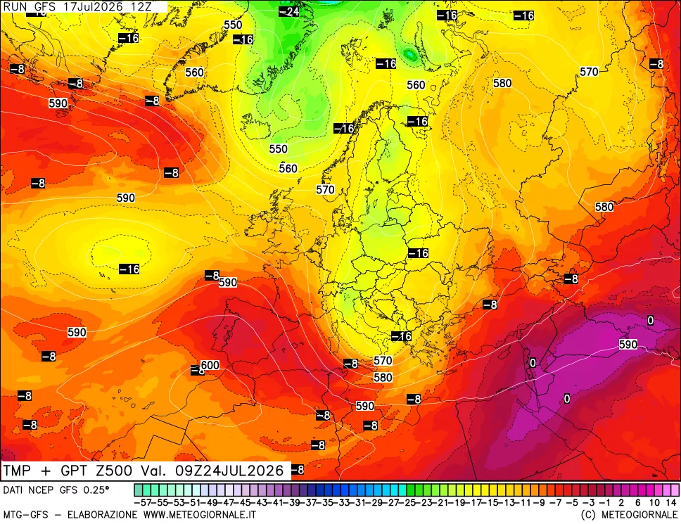 mappa 500 hPa Temp + GPT