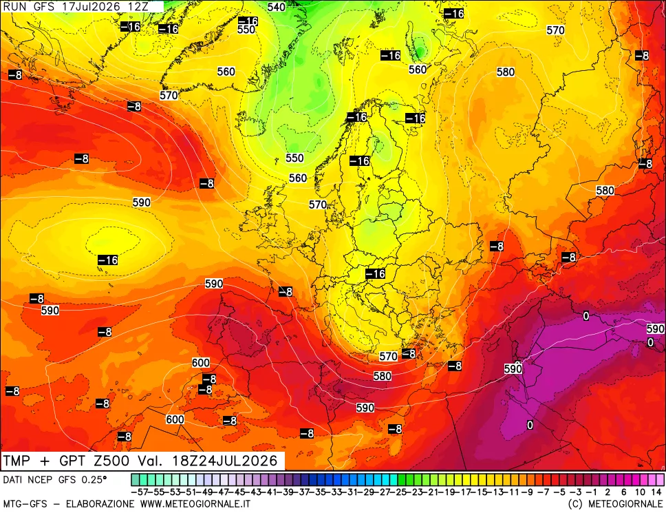 mappa 500 hPa Temp + GPT