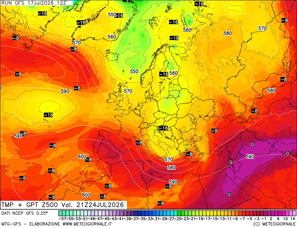 mappa 500 hPa Temp + GPT
