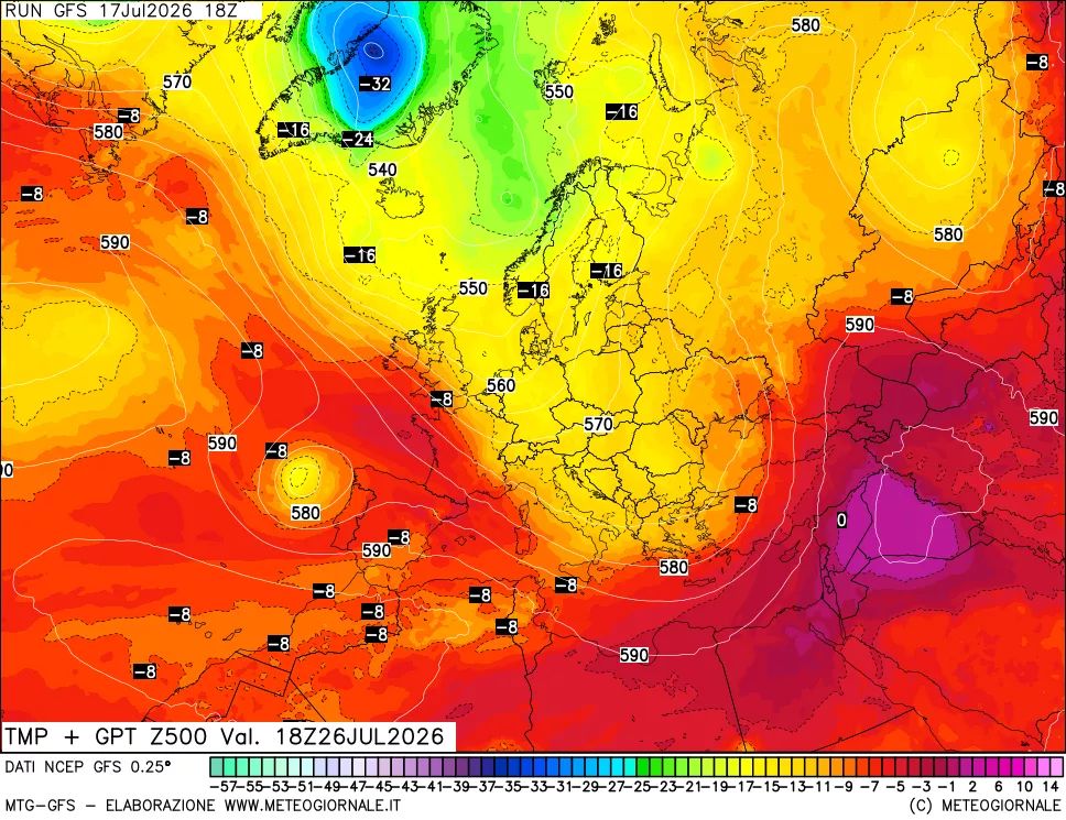 mappa 500 hPa Temp + GPT
